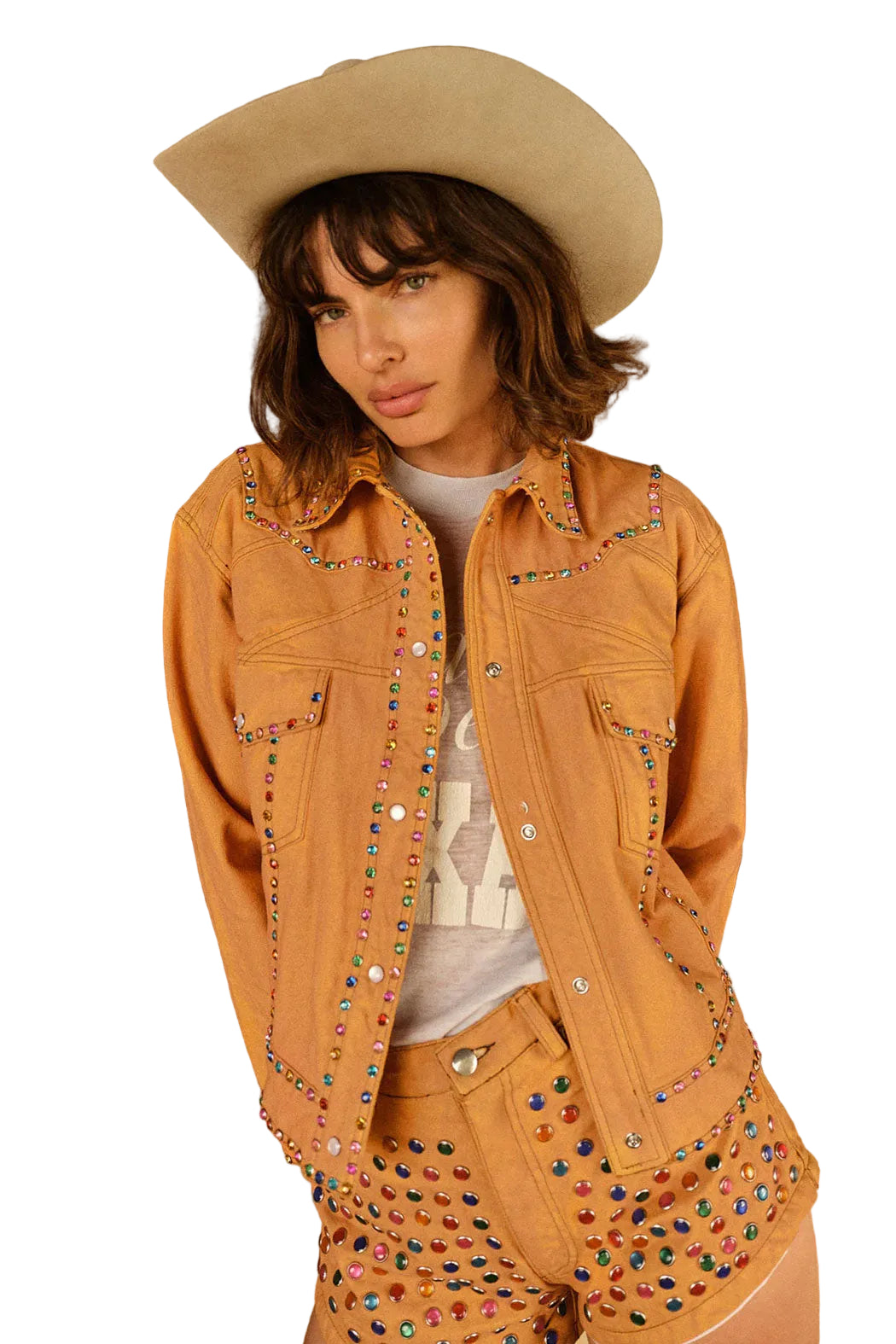 Women Brown Spiked Studded Style Silver Retro Motorcycle Leather Jacket