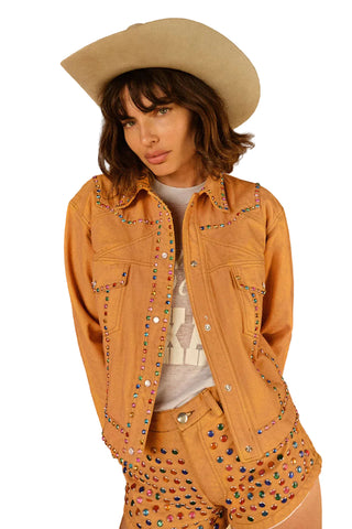 Women Brown Spiked Studded Style Silver Retro Motorcycle Leather Jacket