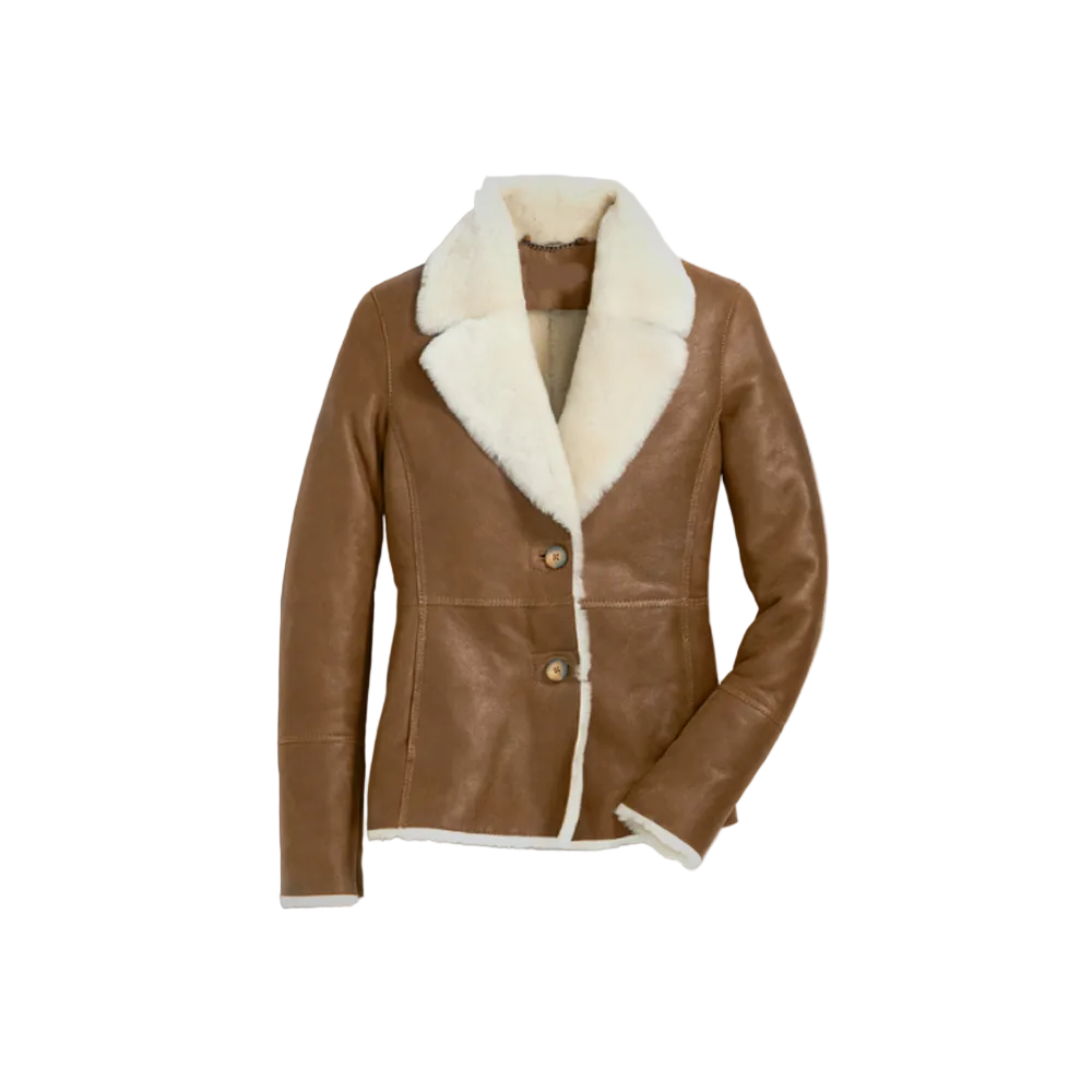 Women Camel Brown B3 Shearling Pilot Leather Aviator Jacket