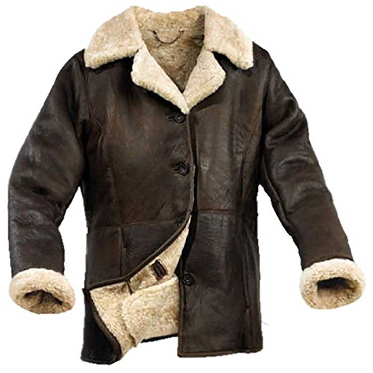 women’s dark brown sheepskin leather aviator jacket side angle
