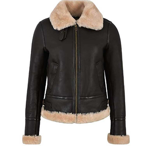 women’s sheepskin leather aviator jacket side angle