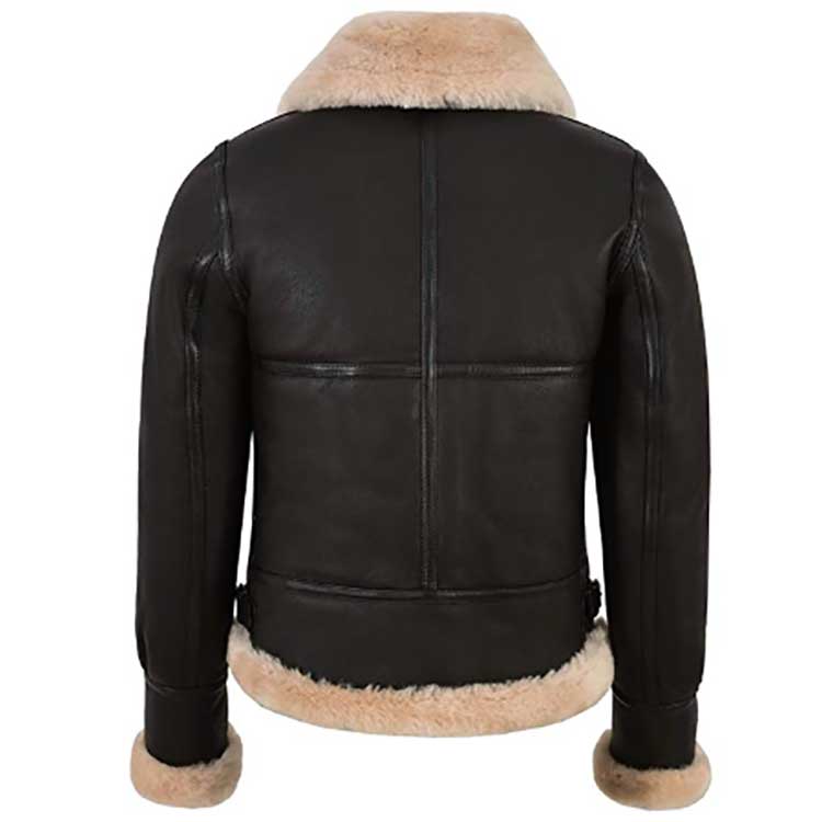 women’s sheepskin leather aviator jacket back view