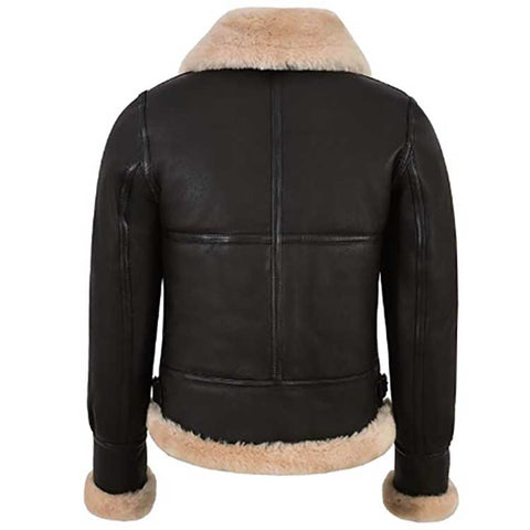 women’s sheepskin leather aviator jacket back view