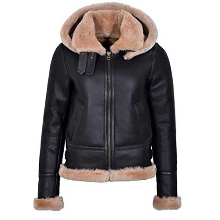 women’s cowhide leather aviator jacket front view