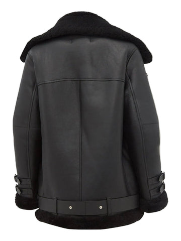 Women Pitch Black B3 Shearling Leather Jacket