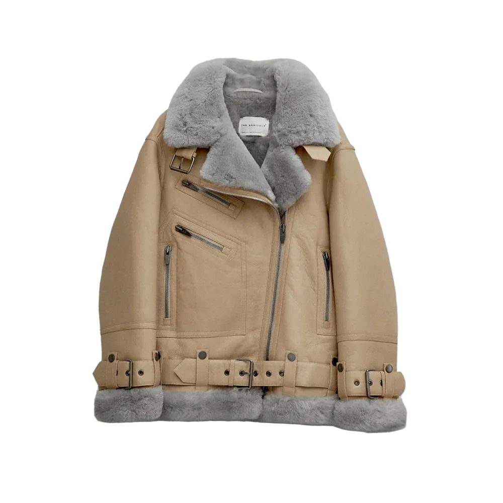 Women RAF Aviator Styled Lambskin Shearling Leather Jacket