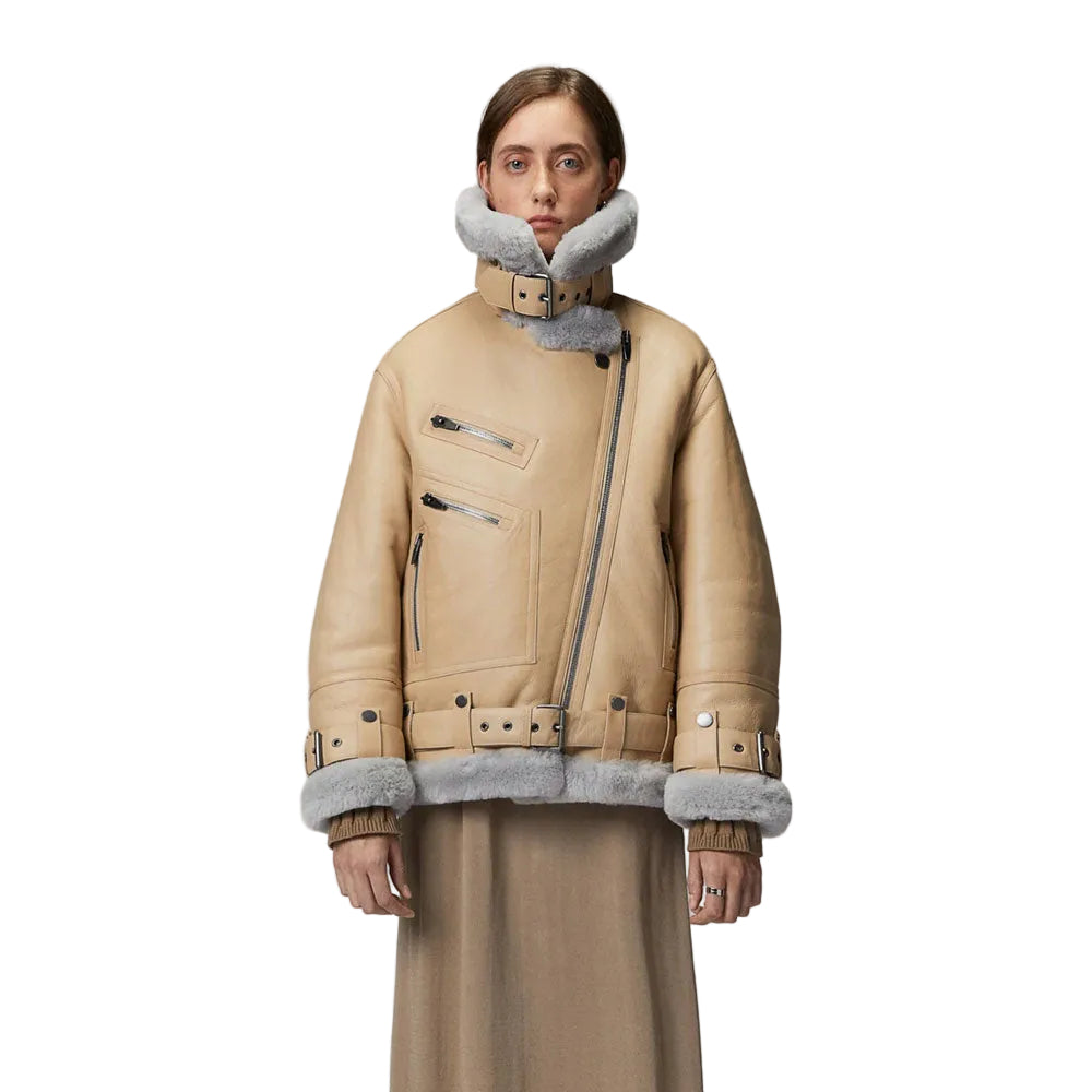 Women RAF Aviator Styled Lambskin Shearling Leather Jacket