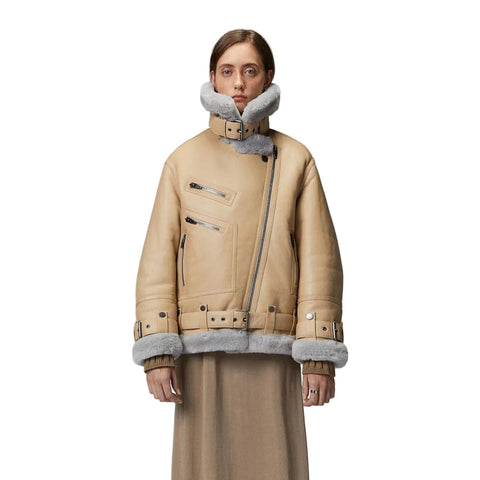 Women RAF Aviator Styled Lambskin Shearling Leather Jacket