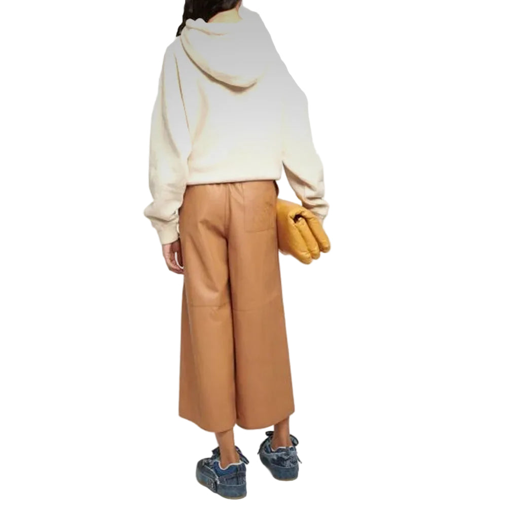 women's brown sheepskin leather pants selene side angle