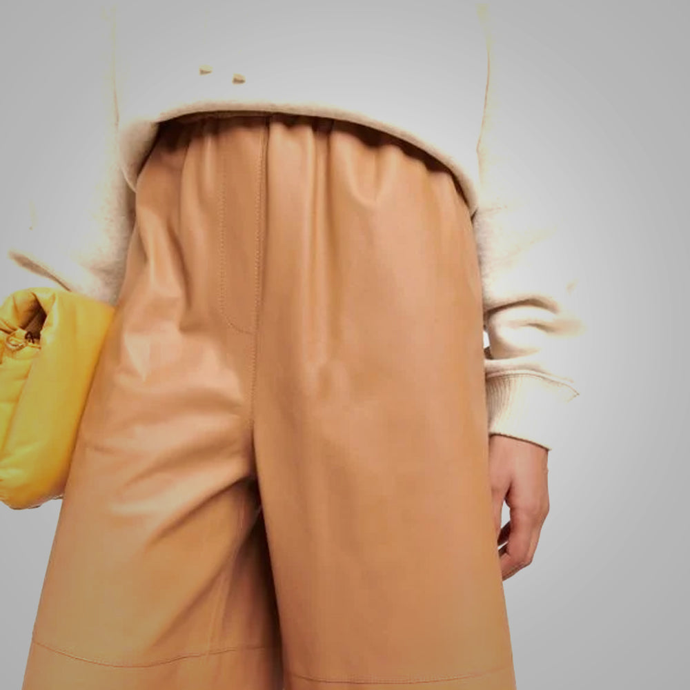 women's brown sheepskin leather pants selene back view