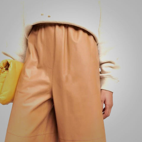 women's brown sheepskin leather pants selene back view