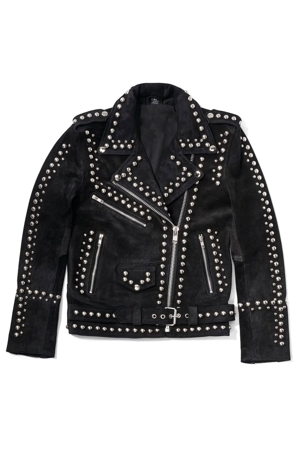 women's black studded suede leather jacket clara front view
