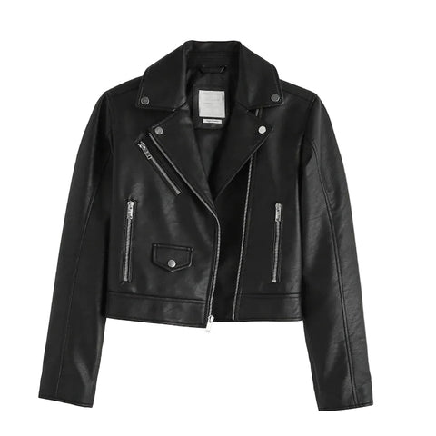 Women black cowhide Biker Leather Jacket