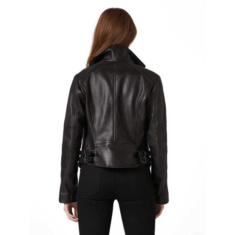 Women's Black Leather Biker Jacket - AMSEL LEATHERS