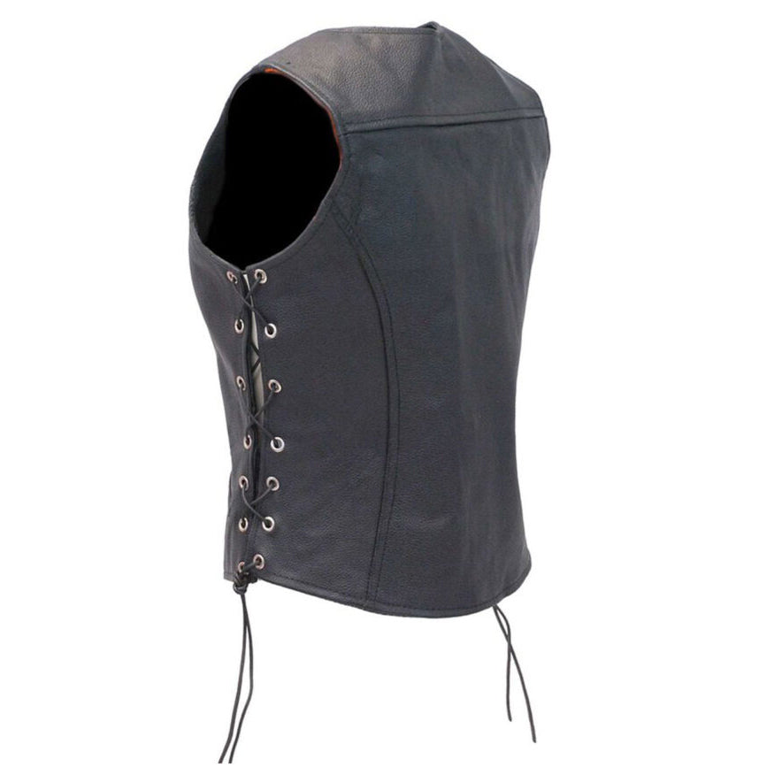 Women's Black Leather Biker Vest - AMSEL LEATHERS