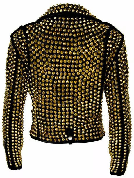 Women's Brando Golden Metal Studded Moto Biker Cowhide Leather Jacket - AMSEL LEATHERS