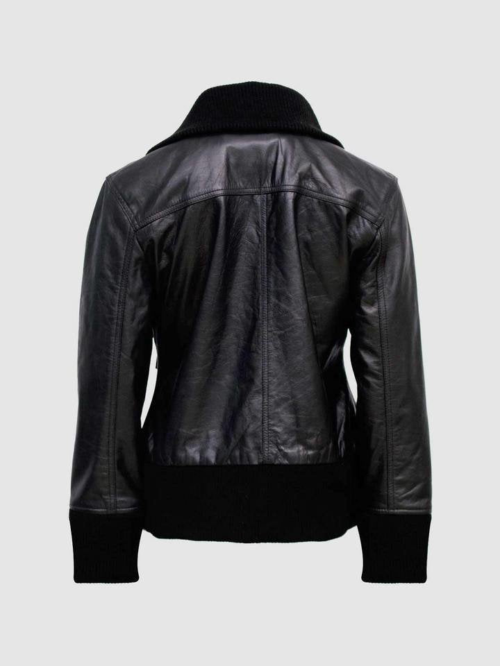 Women's Four-Pocket Black Leather Bomber Jacket - AMSEL LEATHERS