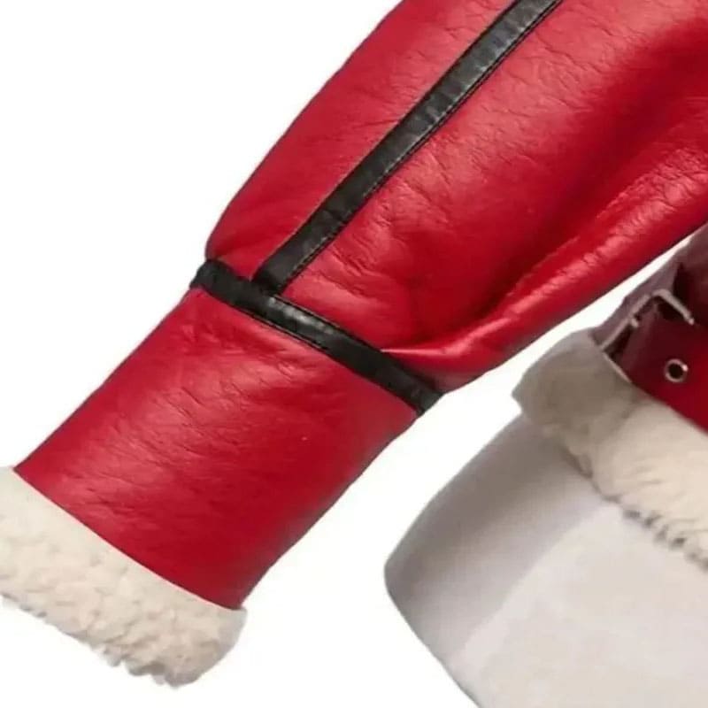 Women's Red Shearling Leather Jacket - Festive Christmas Style - AMSEL LEATHERS