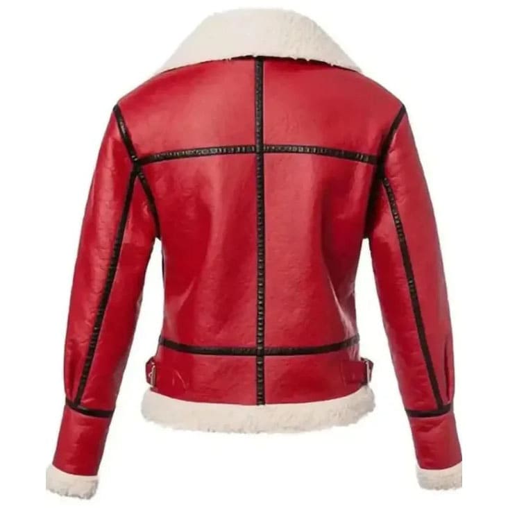 Women's Red Shearling Leather Jacket - Festive Christmas Style - AMSEL LEATHERS