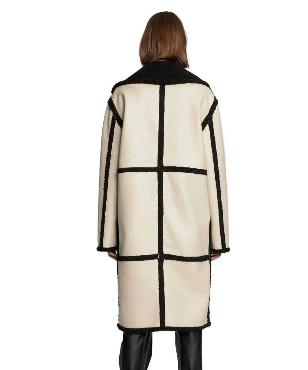 Women's Aviator Shearling Leather Trench Long Coat
