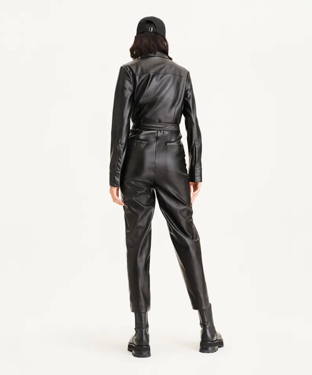 women's black sheepskin leather jumpsuit amelie side angle