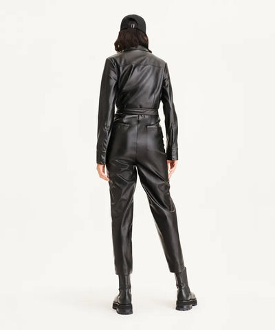 women's black sheepskin leather jumpsuit amelie side angle