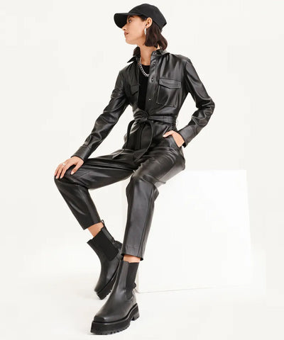 women's black sheepskin leather jumpsuit amelie back view