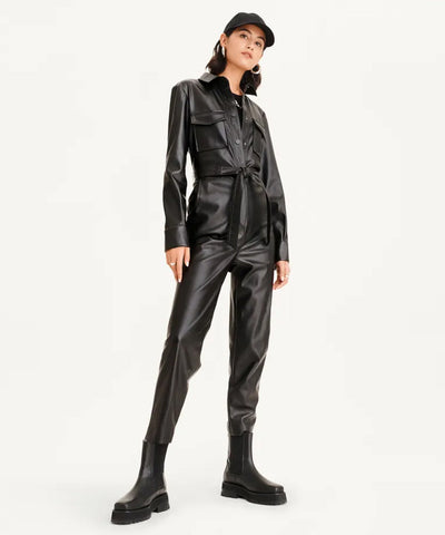 women's black sheepskin leather jumpsuit amelie front view
