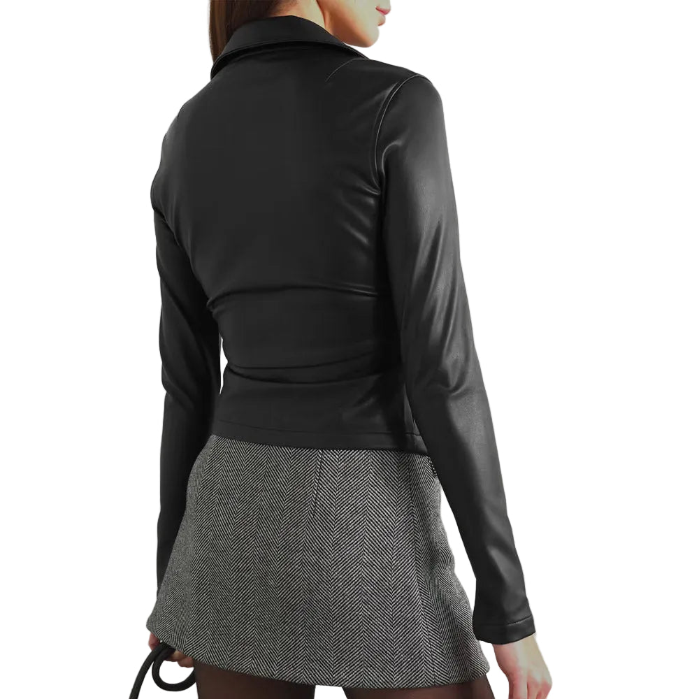 Women's Black Slim Fit Smooth Sleeves Leather Shirt