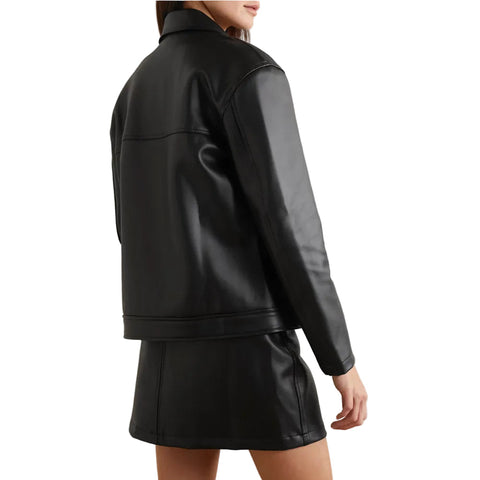 Women's Black Soft Fit Smooth Faux Leather Shirt