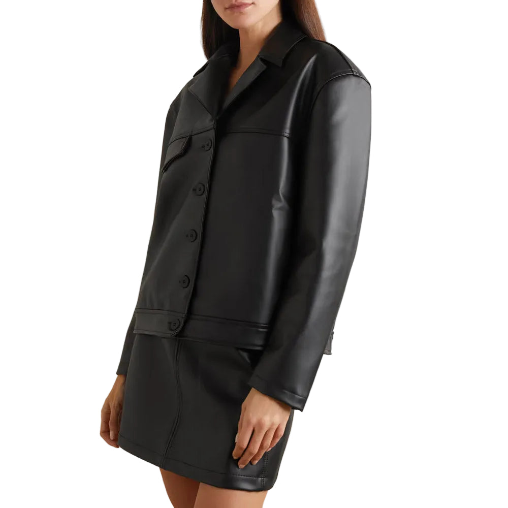 Women's Black Soft Fit Smooth Faux Leather Shirt