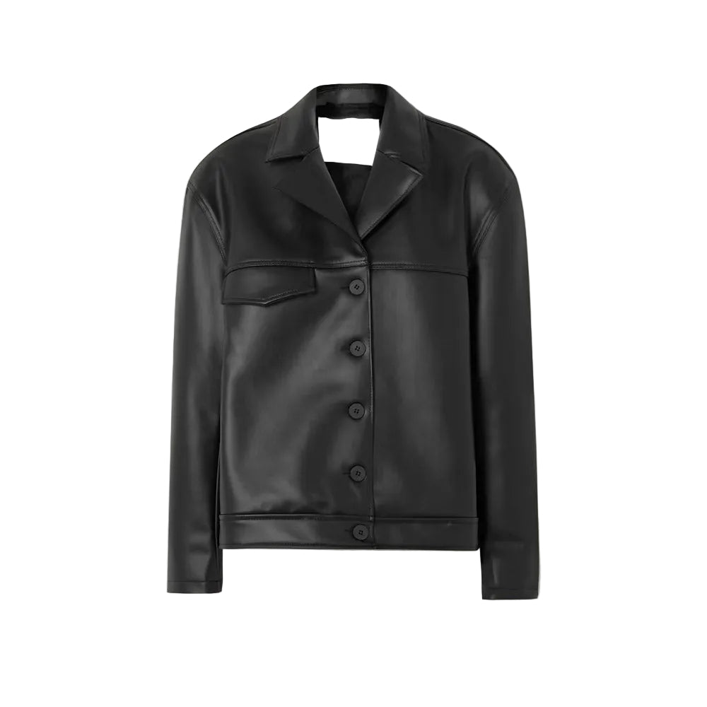 Women's Black Soft Fit Smooth Faux Leather Shirt