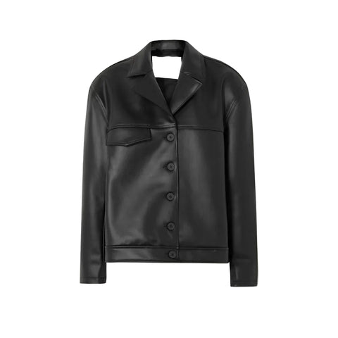 Women's Black Soft Fit Smooth Faux Leather Shirt