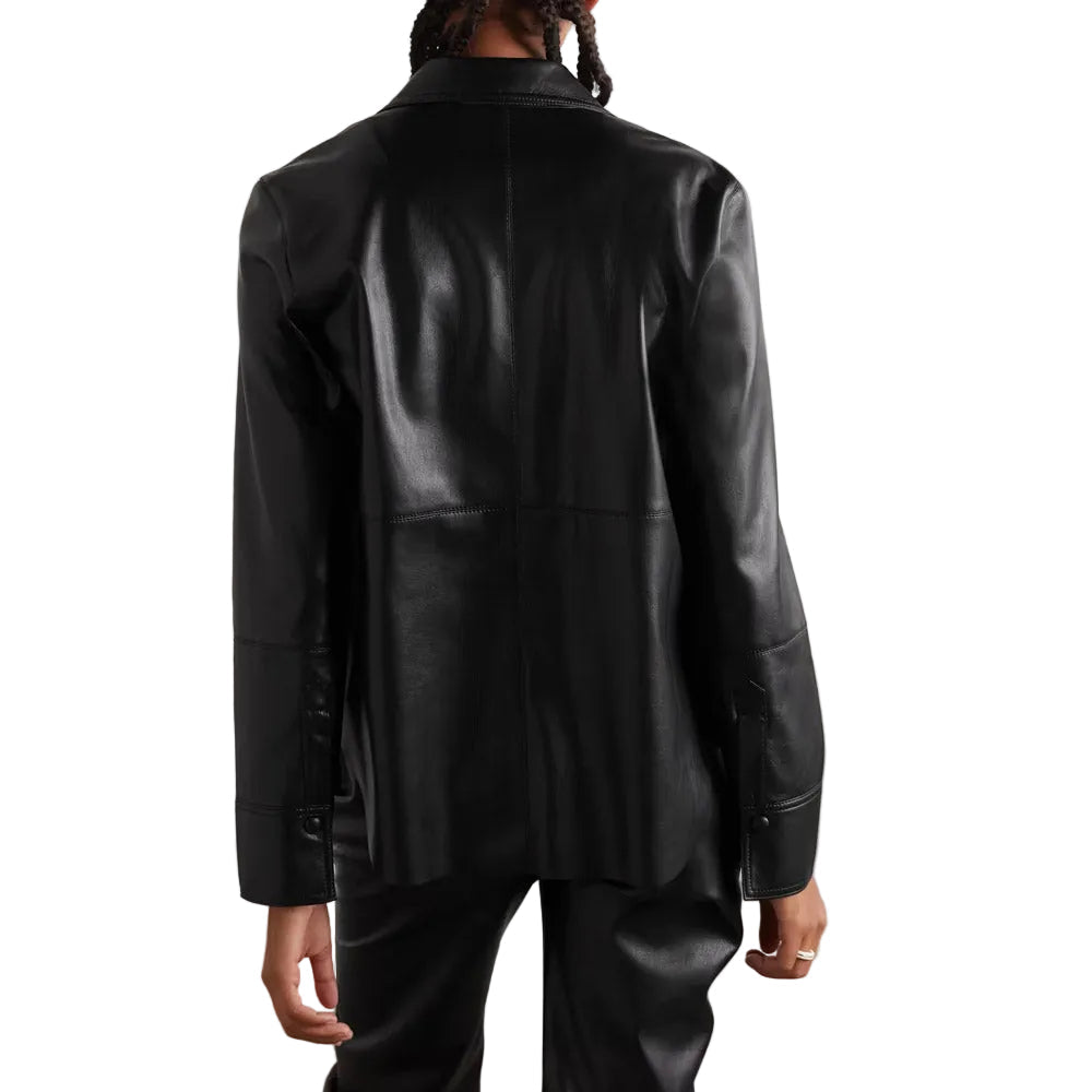 Women's Black Supple Feel Soft Slim Leather Shirt
