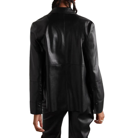 Women's Black Supple Feel Soft Slim Leather Shirt