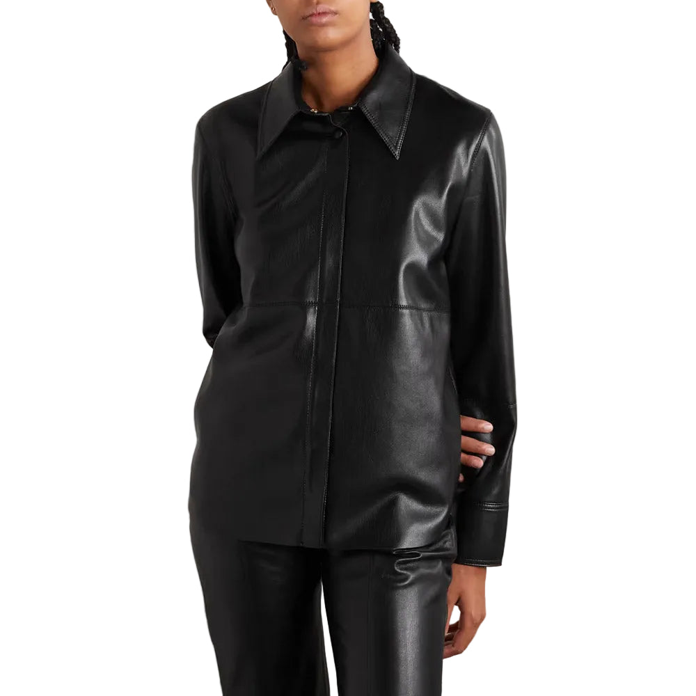 Women's Black Supple Feel Soft Slim Leather Shirt