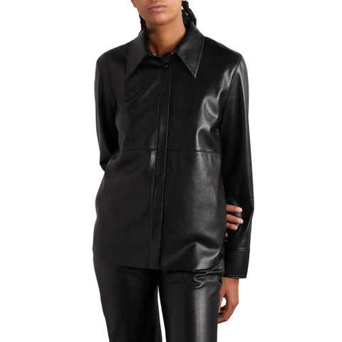 Women's Black Supple Feel Soft Slim Leather Shirt