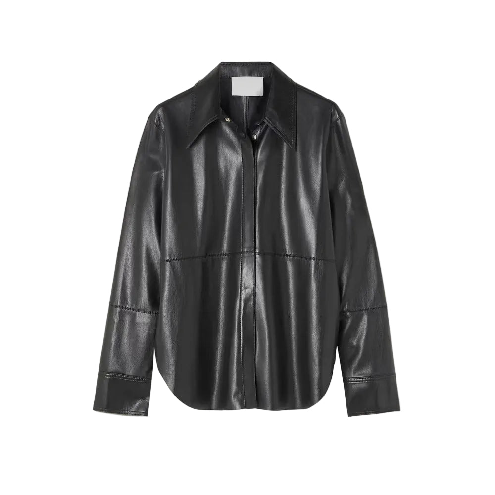 Women's Black Supple Feel Soft Slim Leather Shirt