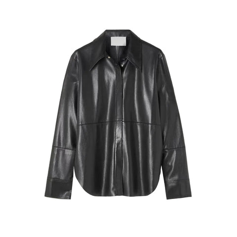 Women's Black Supple Feel Soft Slim Leather Shirt