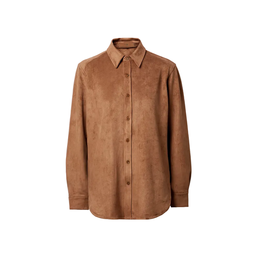 Women's Brown Smooth Simple Button Leather Blend Shirt