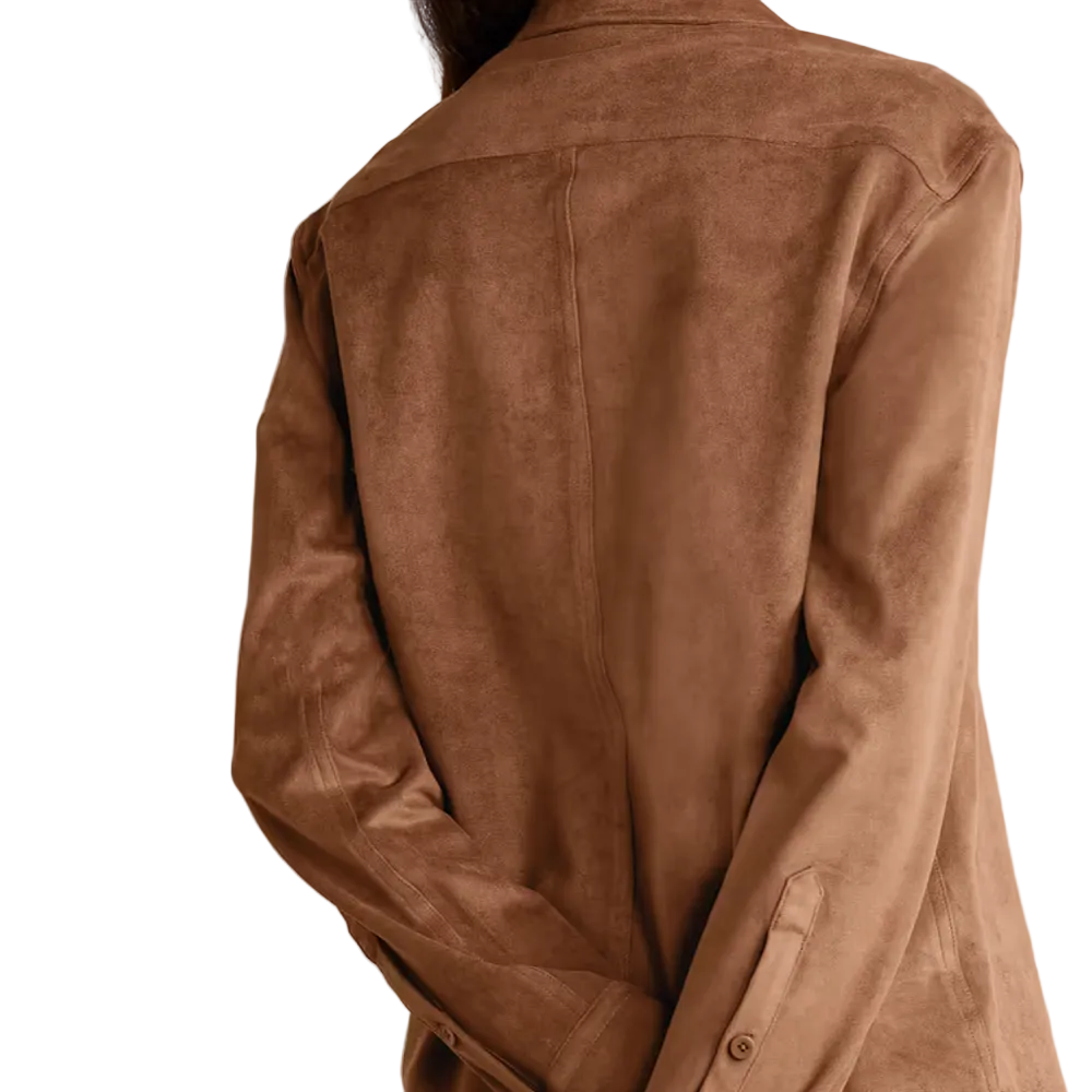 Women's Brown Smooth Simple Button Leather Blend Shirt