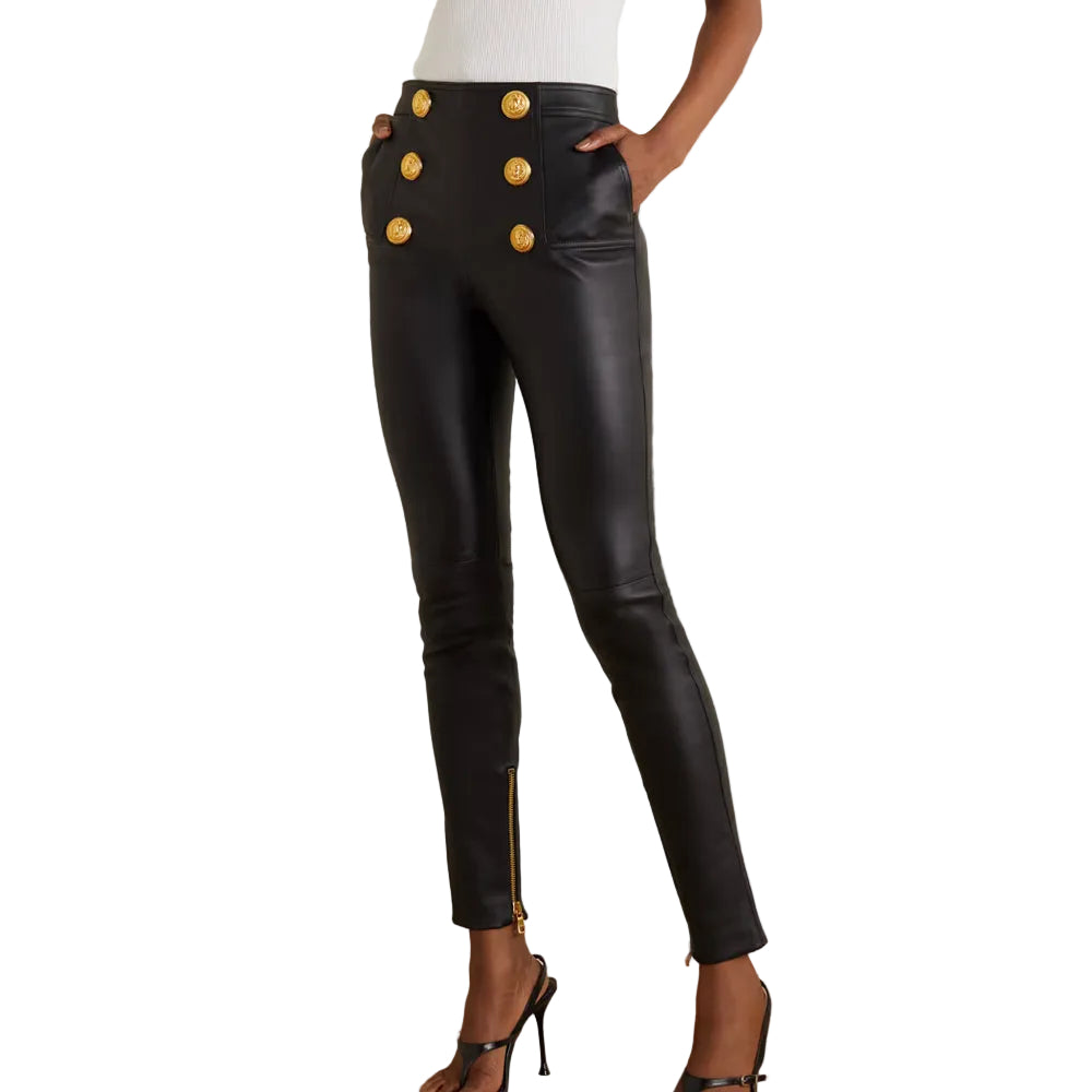 women's black leather pants elara side angle