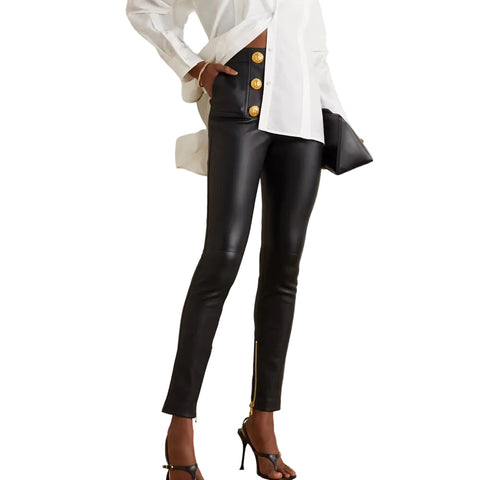 women's black leather pants elara back view