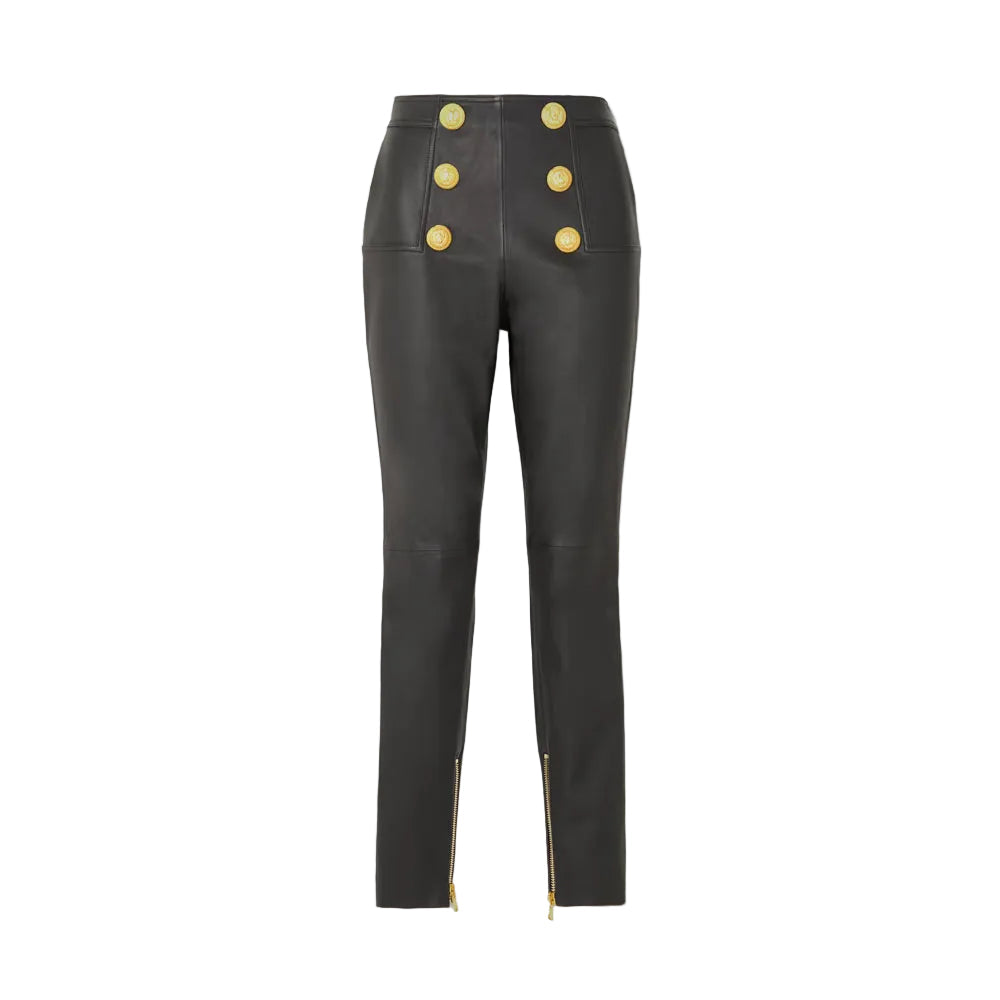women's black leather pants elara front view