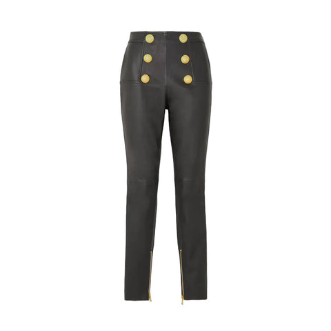 women's black leather pants elara front view