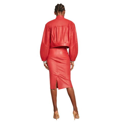 Women's Designer Cropped Red Leather Jacket