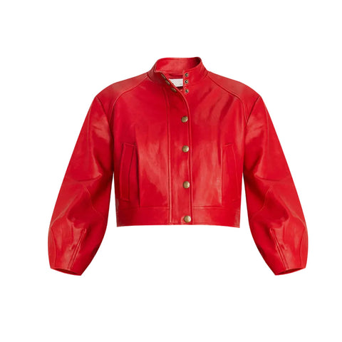 Women's Designer Cropped Red Leather Jacket