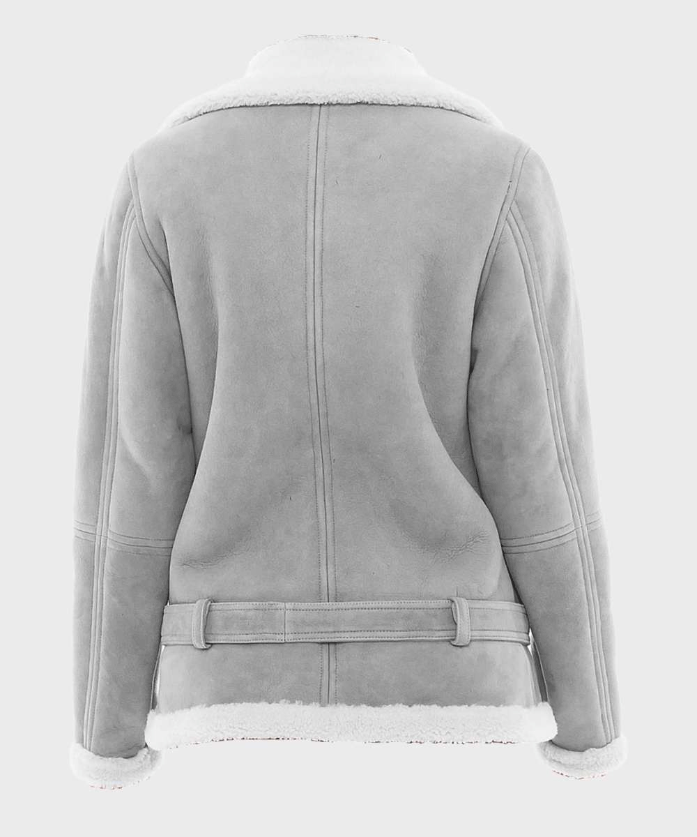 women’s grey sheepskin leather jacket side angle