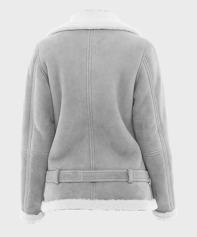 women’s grey sheepskin leather jacket side angle