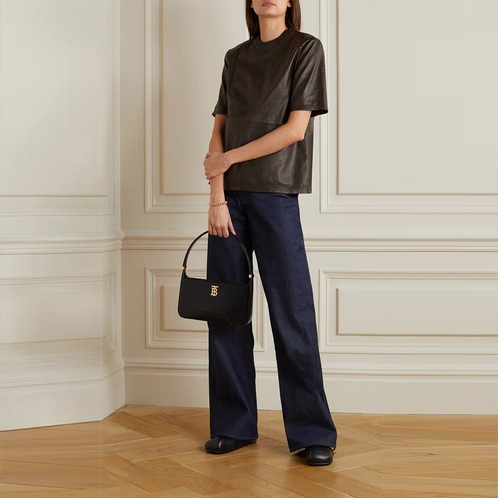 women’s black cowhide leather shirt back view